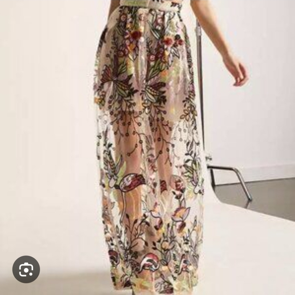 L'Atiste by Amy Womens Small Skirt Maxi Embroidered Floral Sheer Mesh Multicolor
